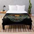 Retro plush blanket with symbolic sun and diverse landscape designs