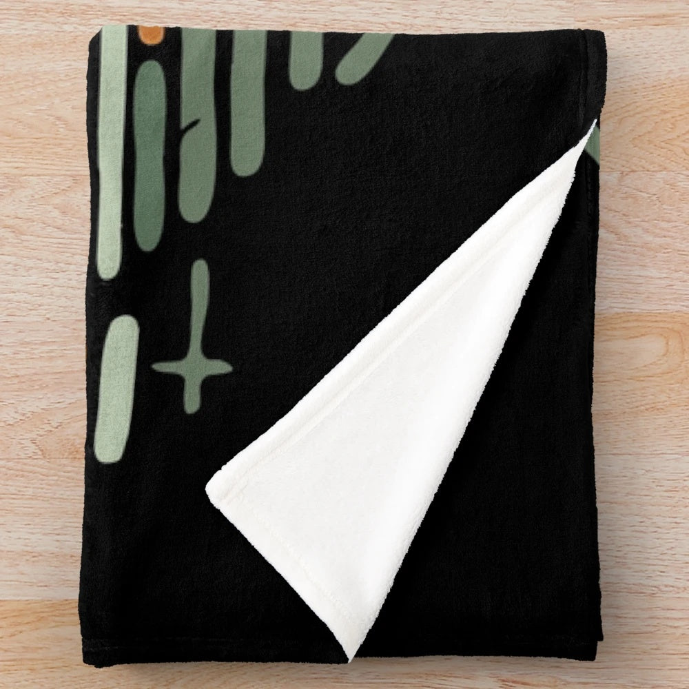 Retro plush blanket with symbolic sun and diverse landscape designs