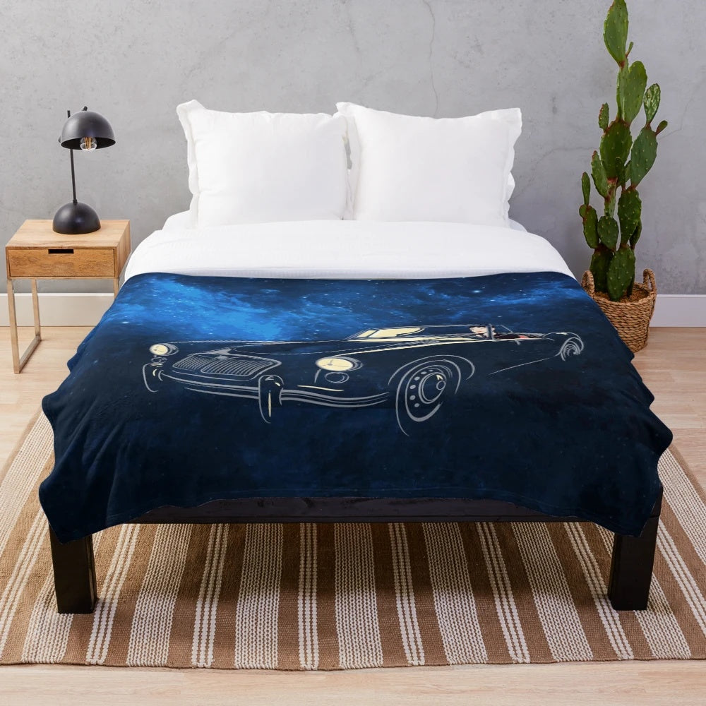 Plush blanket featuring the iconic MGA twin cam sports car and 1950s style