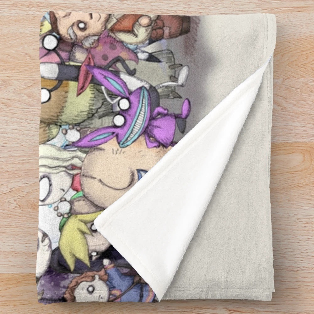 Retro-inspired plush blanket with nostalgic TV show characters