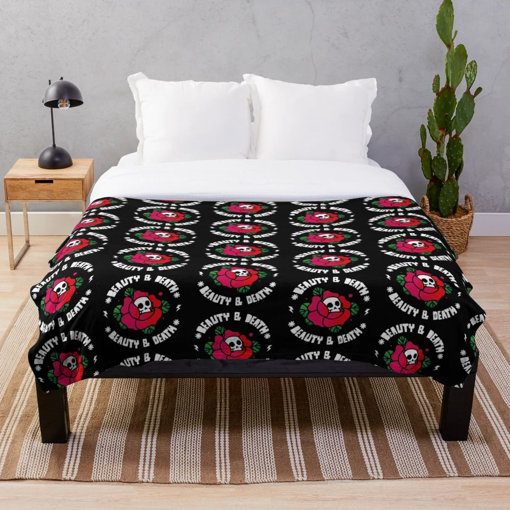Plush blanket with retro inspired nature-themed design