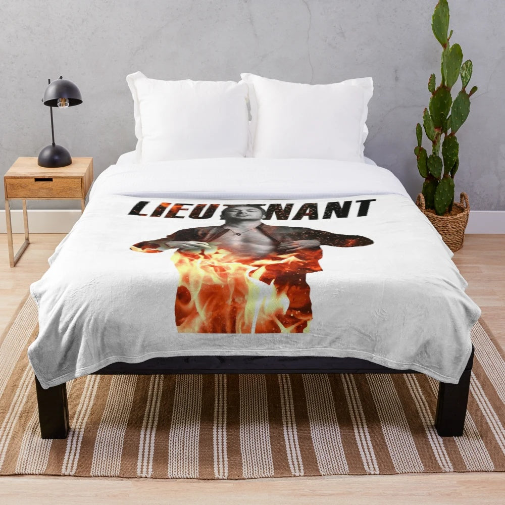 Retro-inspired plush blanket with Kelly Severide from Chicago Fire