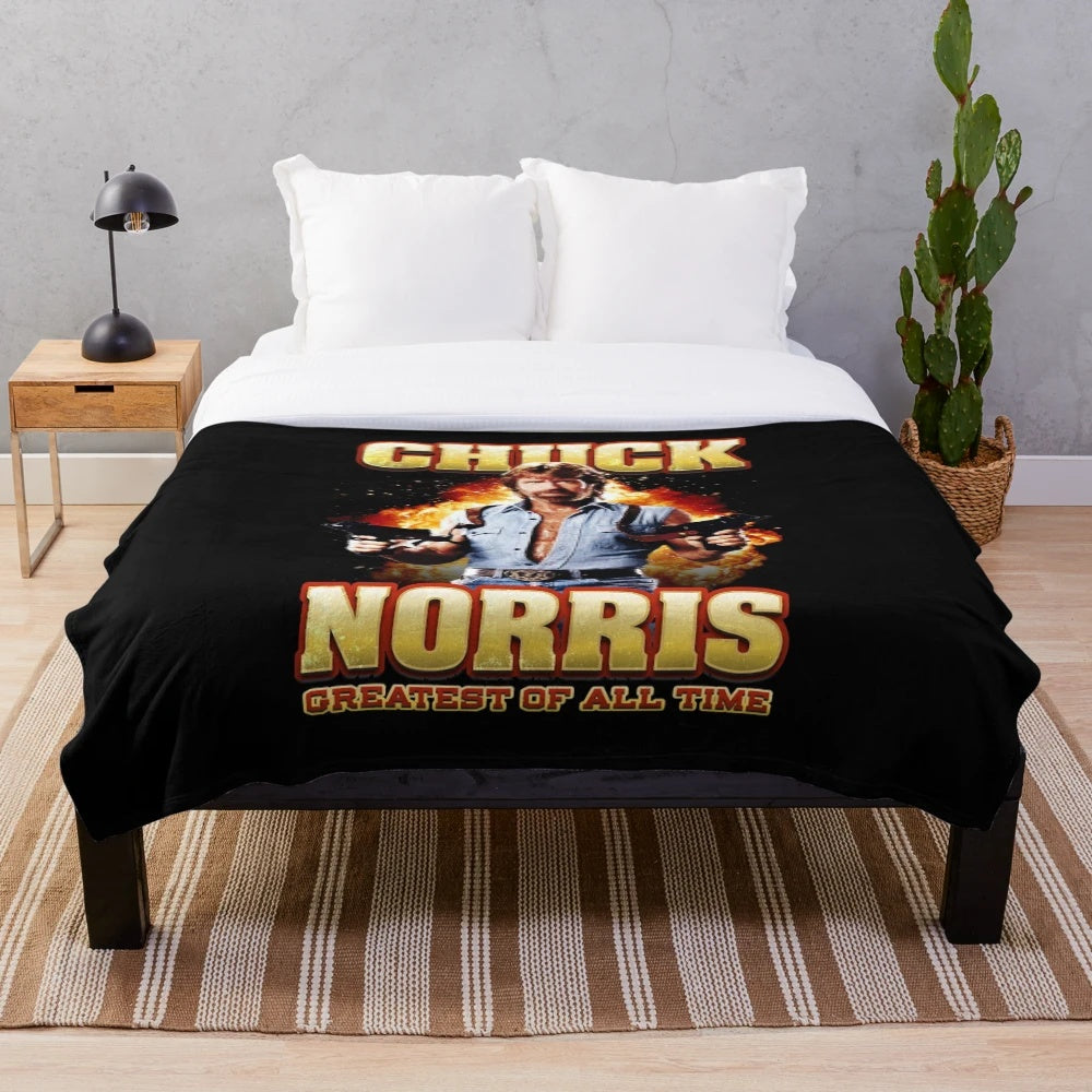 Plush blanket featuring a vintage-style image of Chuck Norris, the iconic action hero
