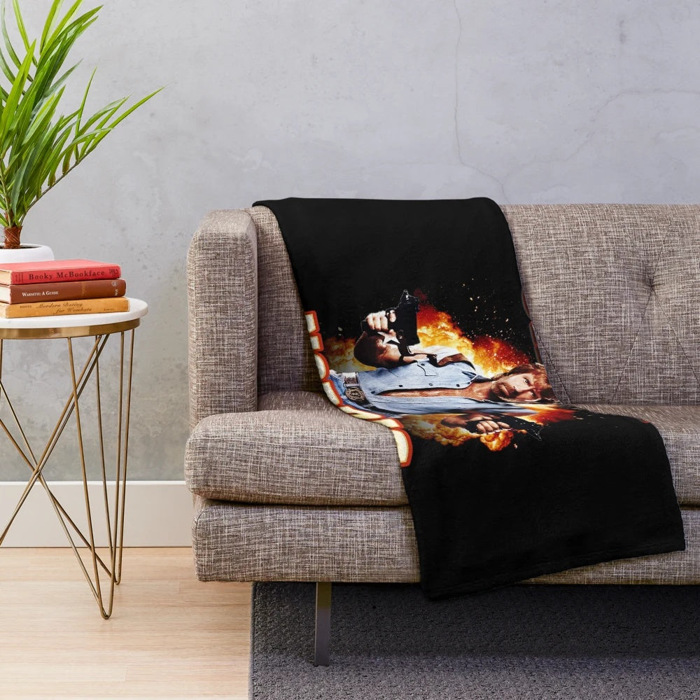 Plush blanket featuring a vintage-style image of Chuck Norris, the iconic action hero