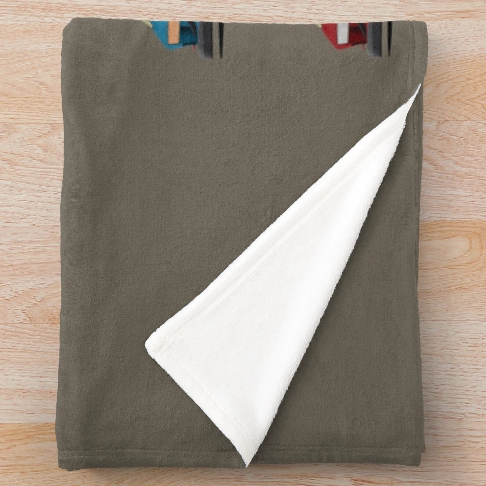 Plush blanket with classic car, racing, and manga inspired design