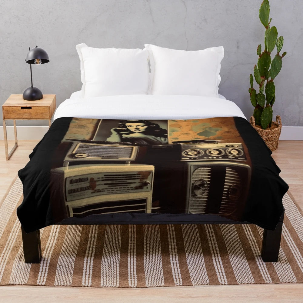 Cozy plush blanket with vintage movie-inspired design