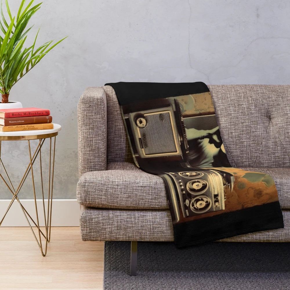 Cozy plush blanket with vintage movie-inspired design