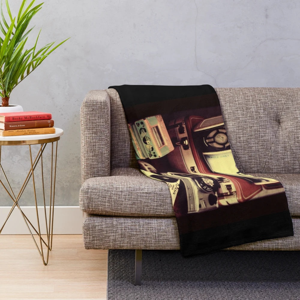 Retro-Inspired Plush Blanket with Classic Movie Imagery