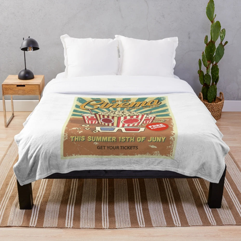 Retro cinema plush blanket with vintage movie design