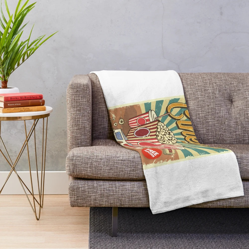 Retro cinema plush blanket with vintage movie design