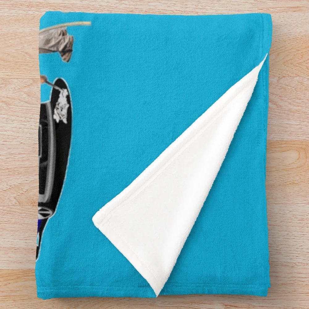 Cozy retro-style plush blanket featuring 80s music elements