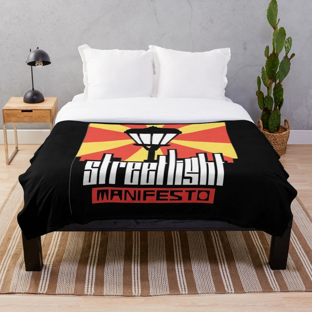 Retro-inspired plush blanket with Streetlight Manifesto-inspired design