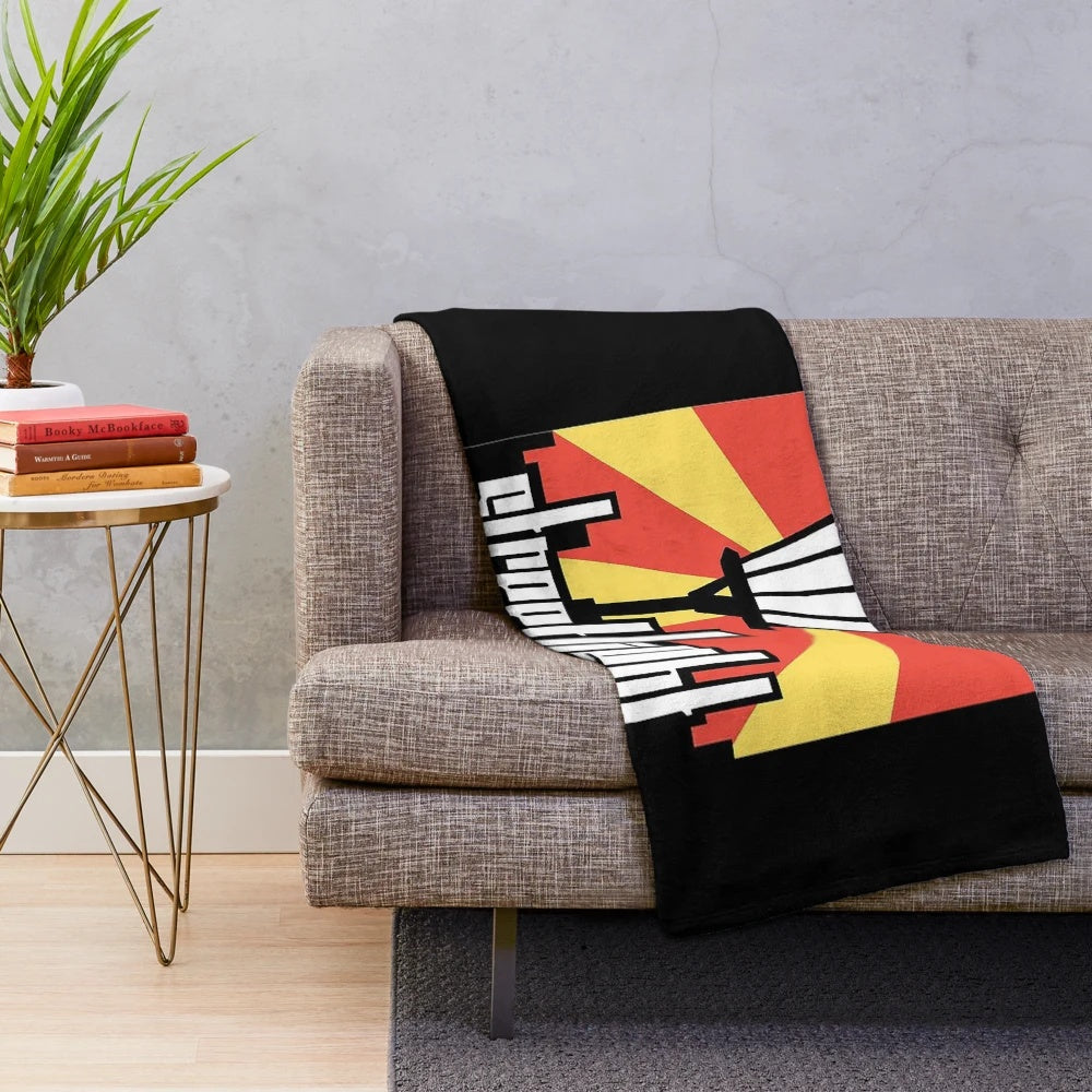 Retro-inspired plush blanket with Streetlight Manifesto-inspired design