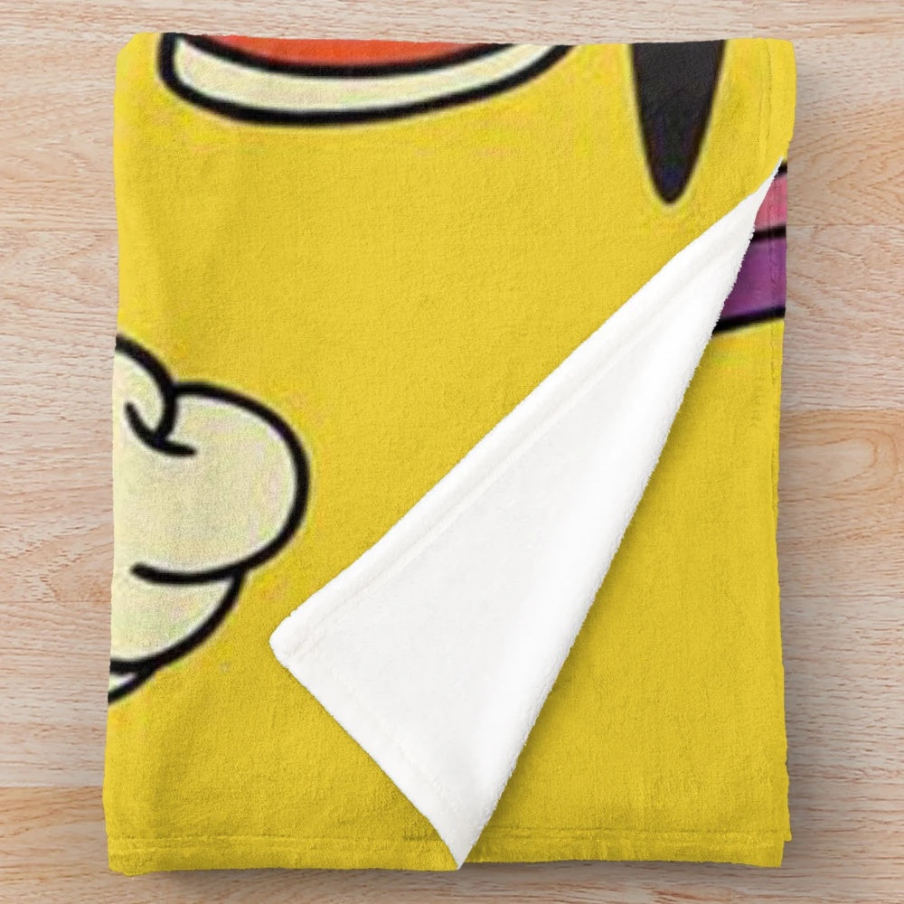 Retro-inspired plush blanket featuring a vintage radio design