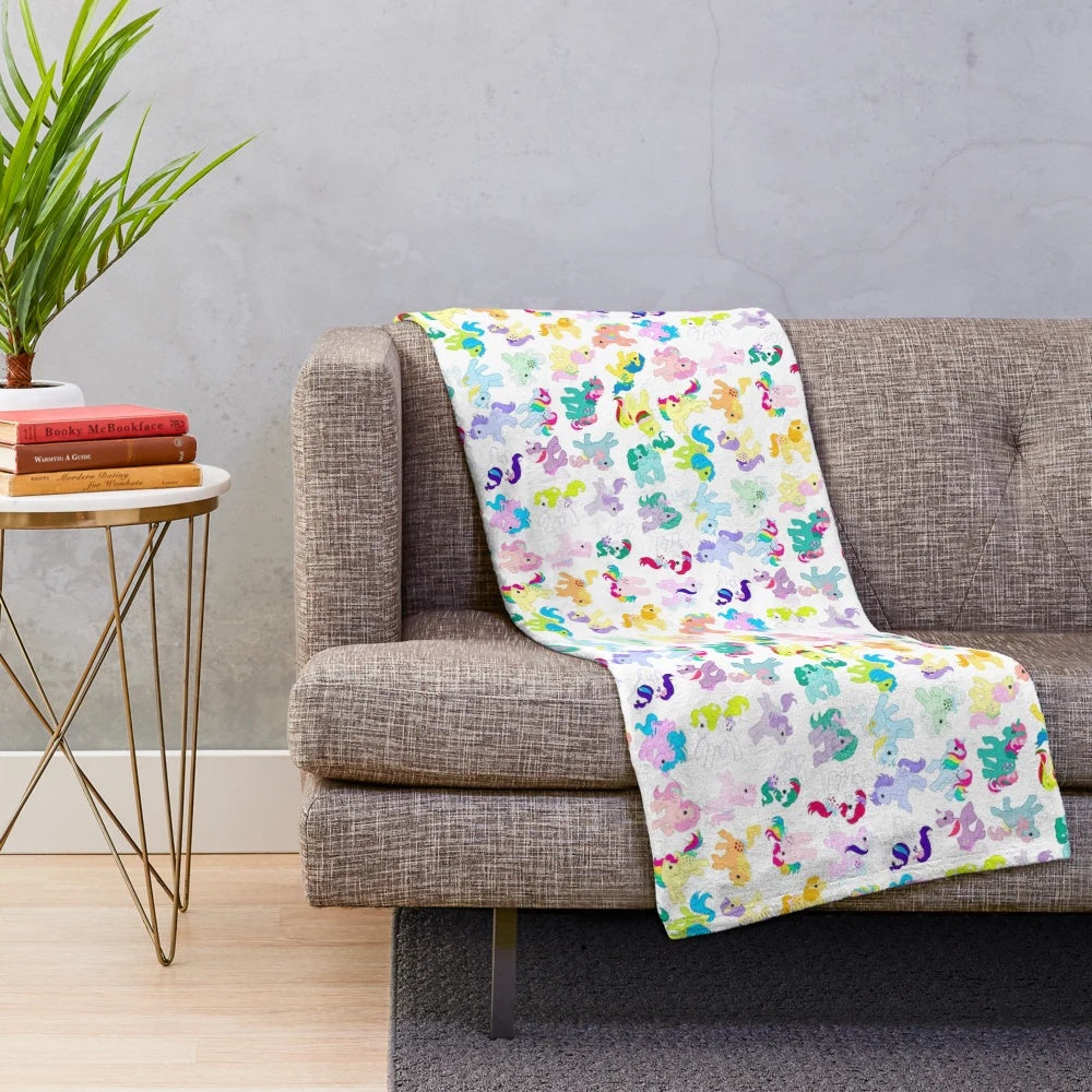 Retro plush blanket with My Little Pony inspired design