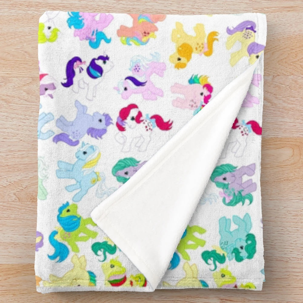 Retro plush blanket with My Little Pony inspired design