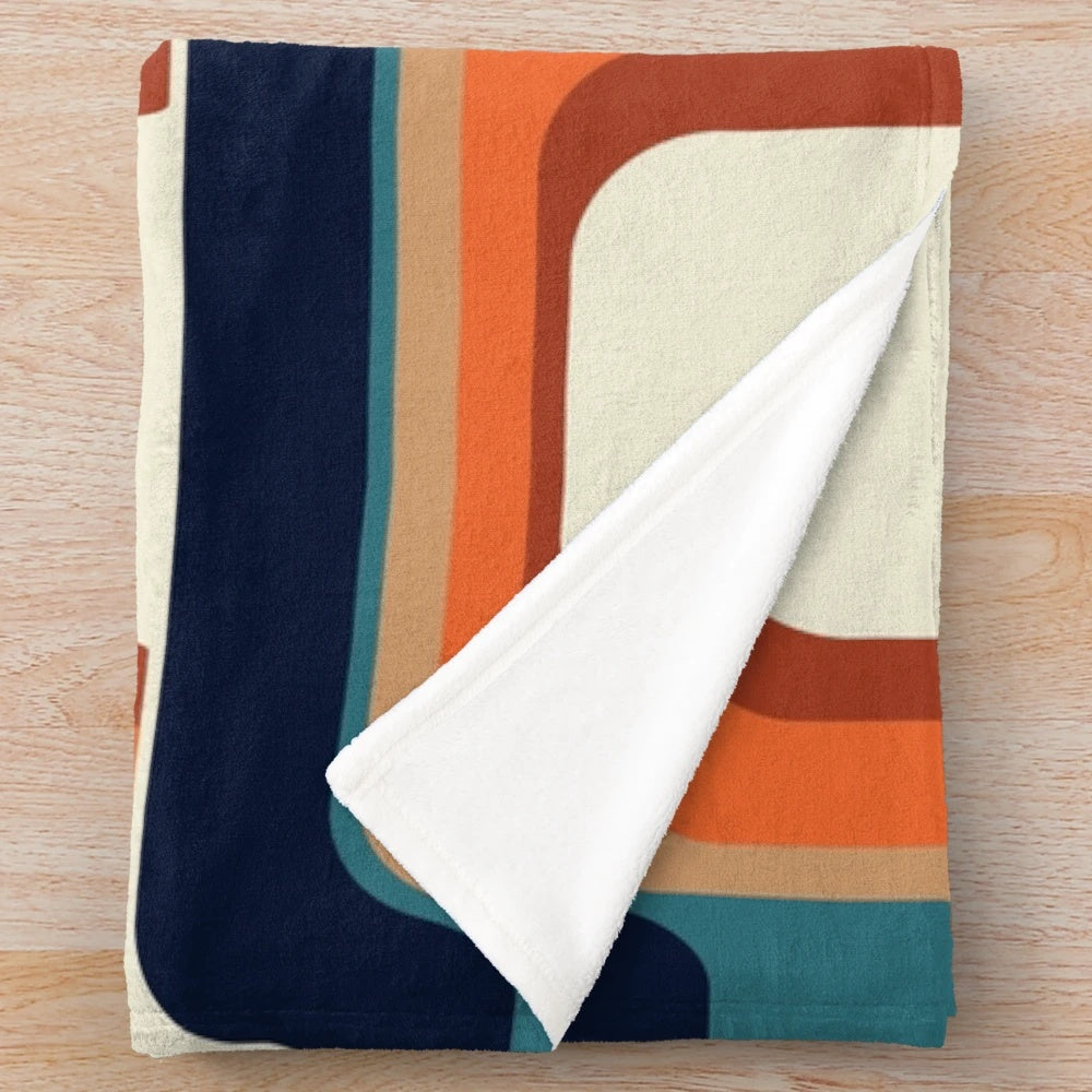 Mid-Century Modern Plush Blanket with Vibrant 1970s Inspired Geometric Pattern