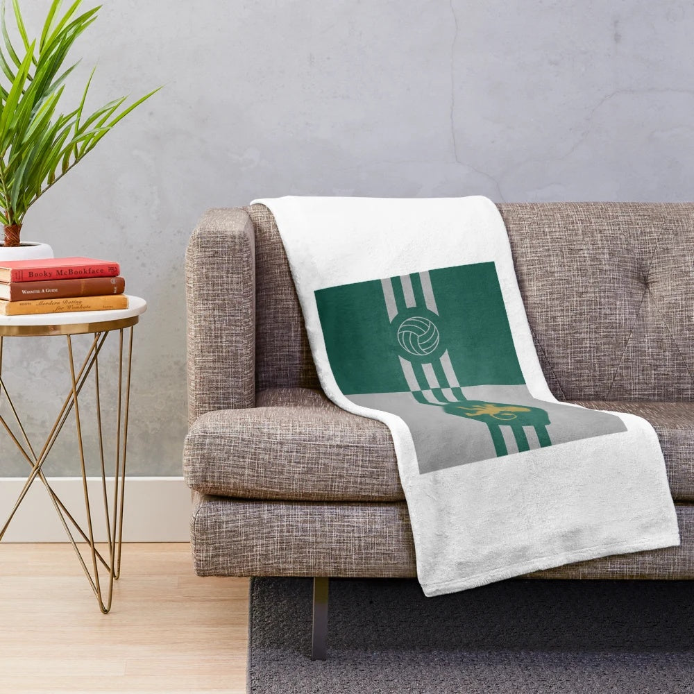 Retro-inspired plush soccer blanket with Sporting Portugal design