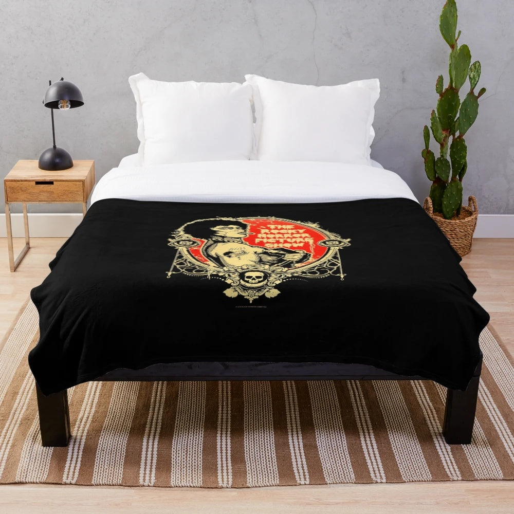 Rocky Horror Picture Show Plush Blanket featuring iconic imagery from the cult classic film