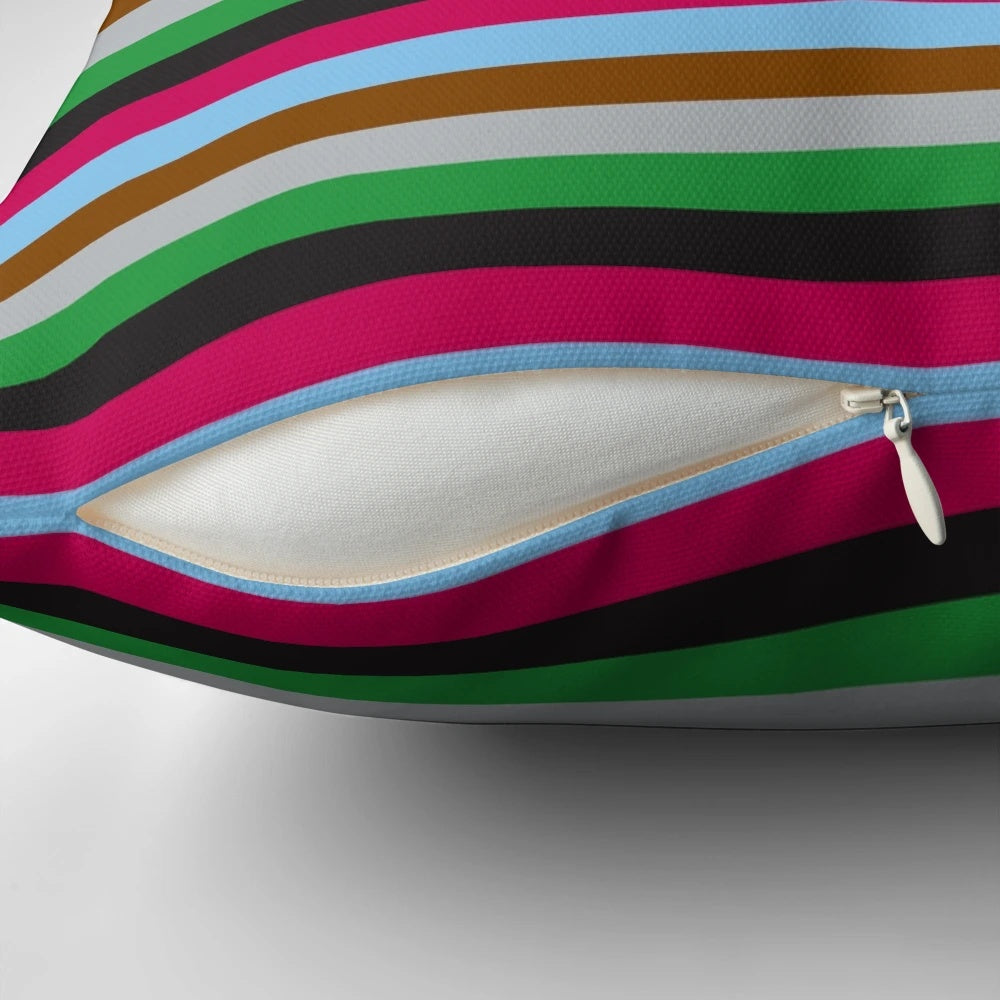 Striped rugby-inspired pillow with a minimalist, geometric design
