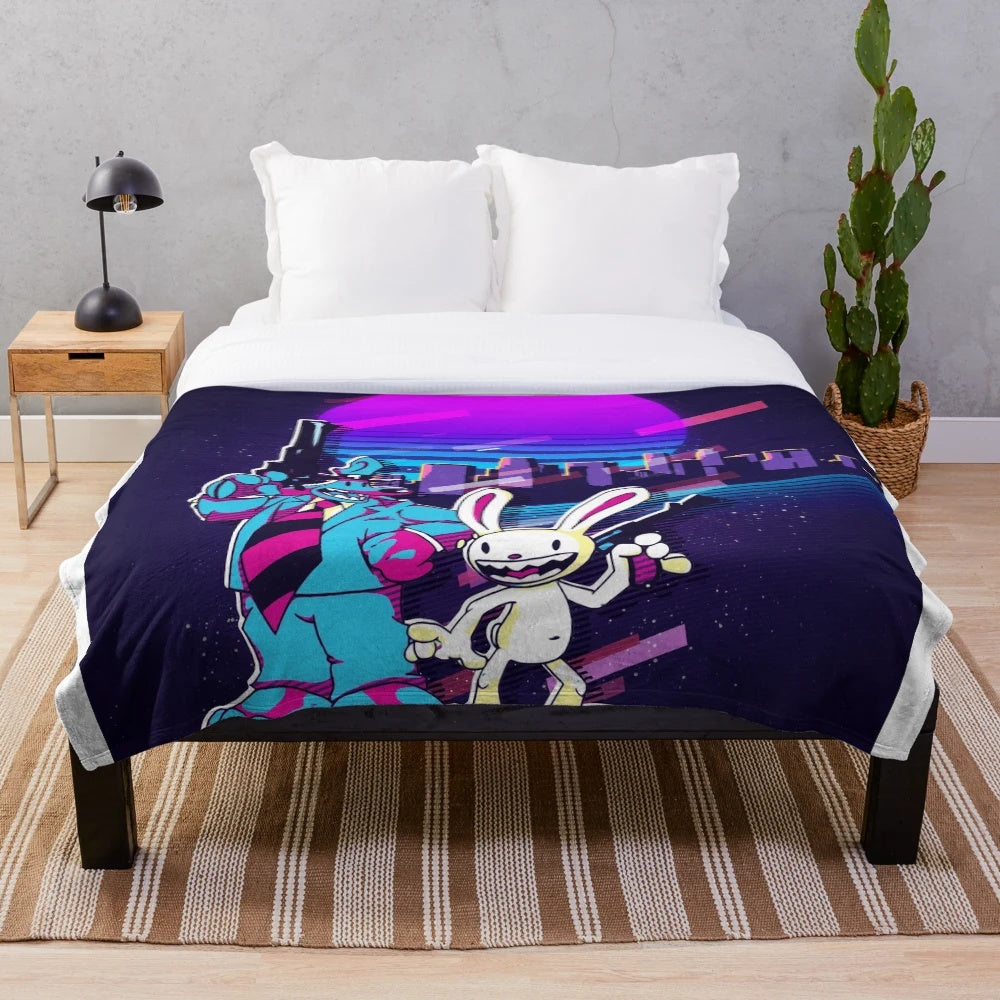 Retro-inspired plush blanket featuring the iconic characters Sam and Max