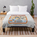 Retro-inspired plush blanket with a humorous "stupid people" design