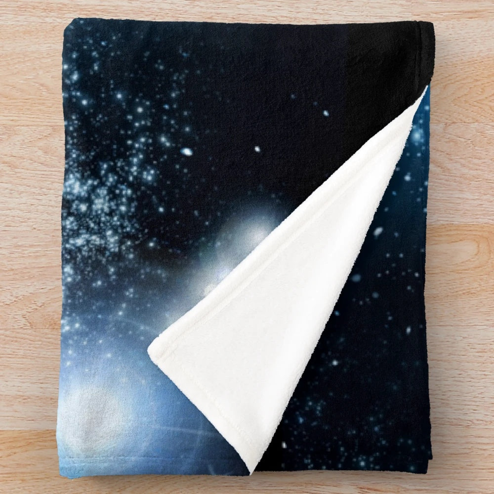 Retro-inspired Star Trek Enterprise plush blanket featuring the quote "Where Silence Has Lease