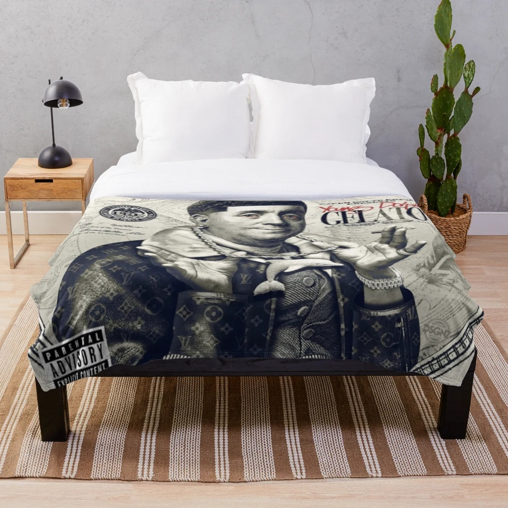 Retro-inspired plush blanket featuring the album cover art for Young Dolph's "Gelato