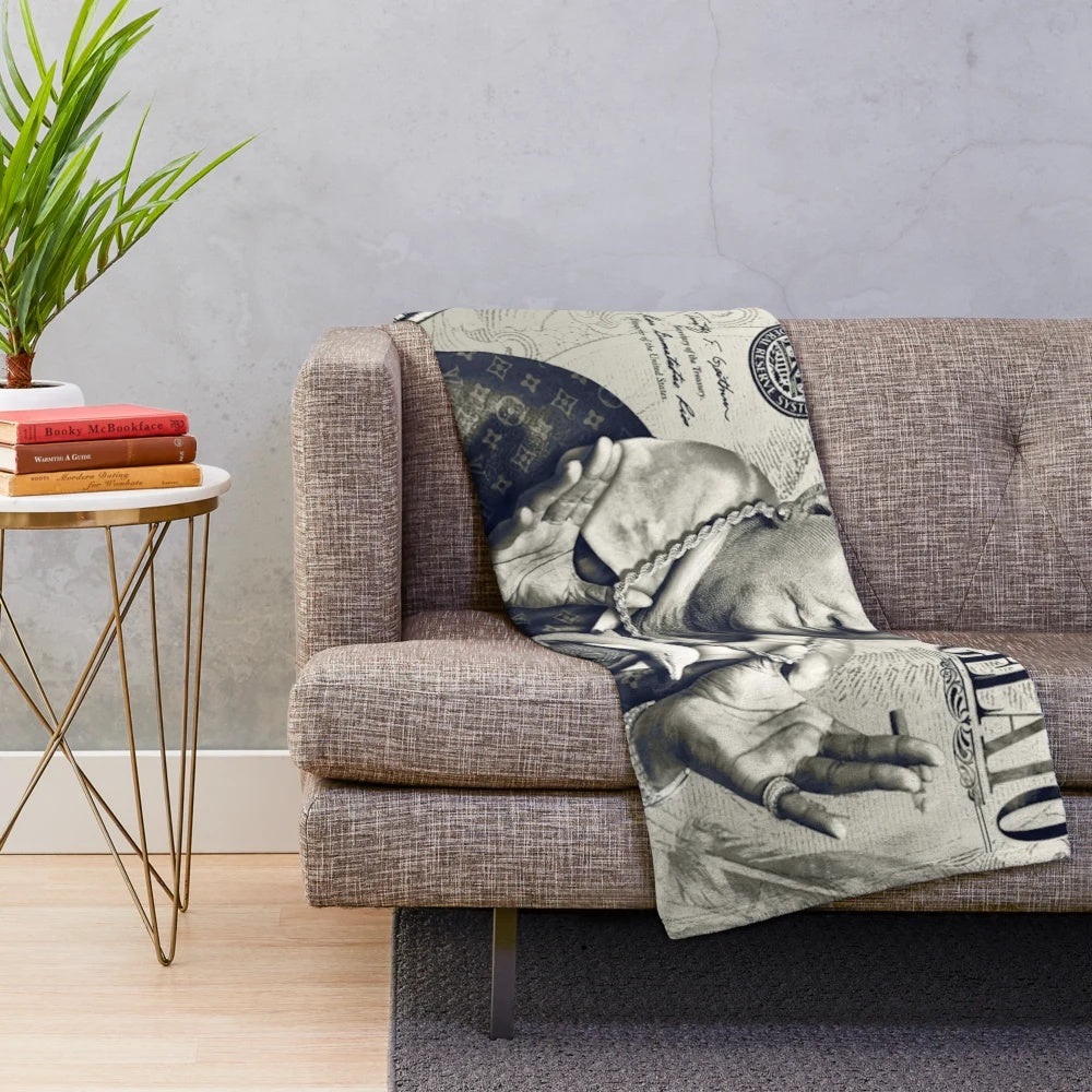 Retro-inspired plush blanket featuring the album cover art for Young Dolph's "Gelato