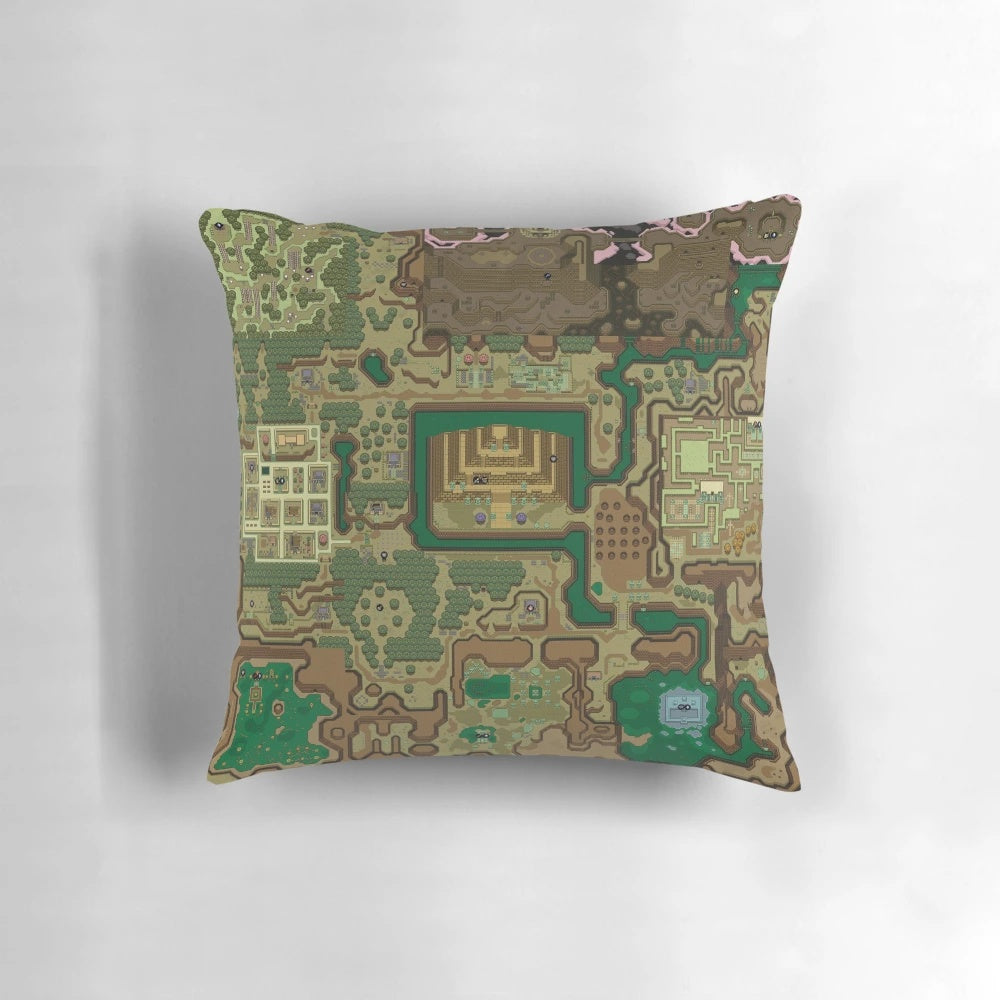 Decorative pillow featuring a detailed map design inspired by The Legend of Zelda: A Link to the Past