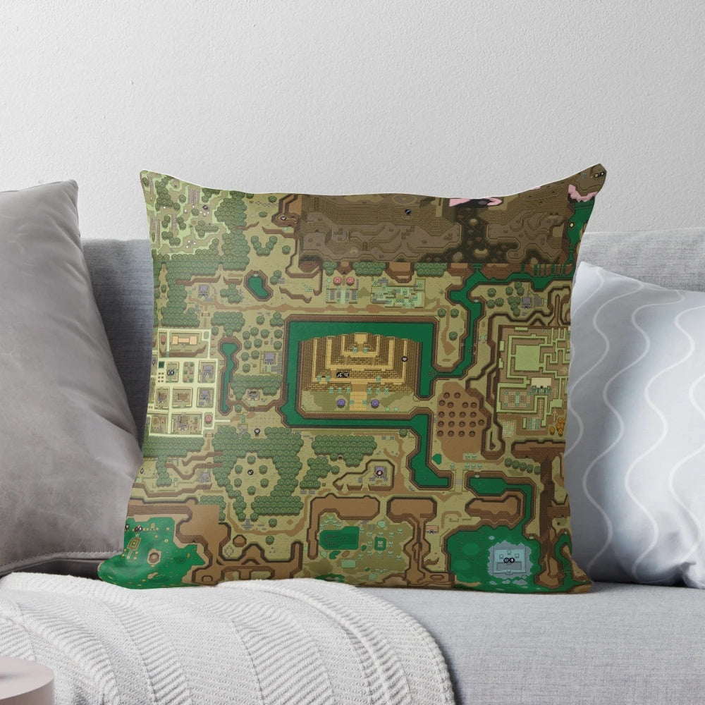 Decorative pillow featuring a detailed map design inspired by The Legend of Zelda: A Link to the Past