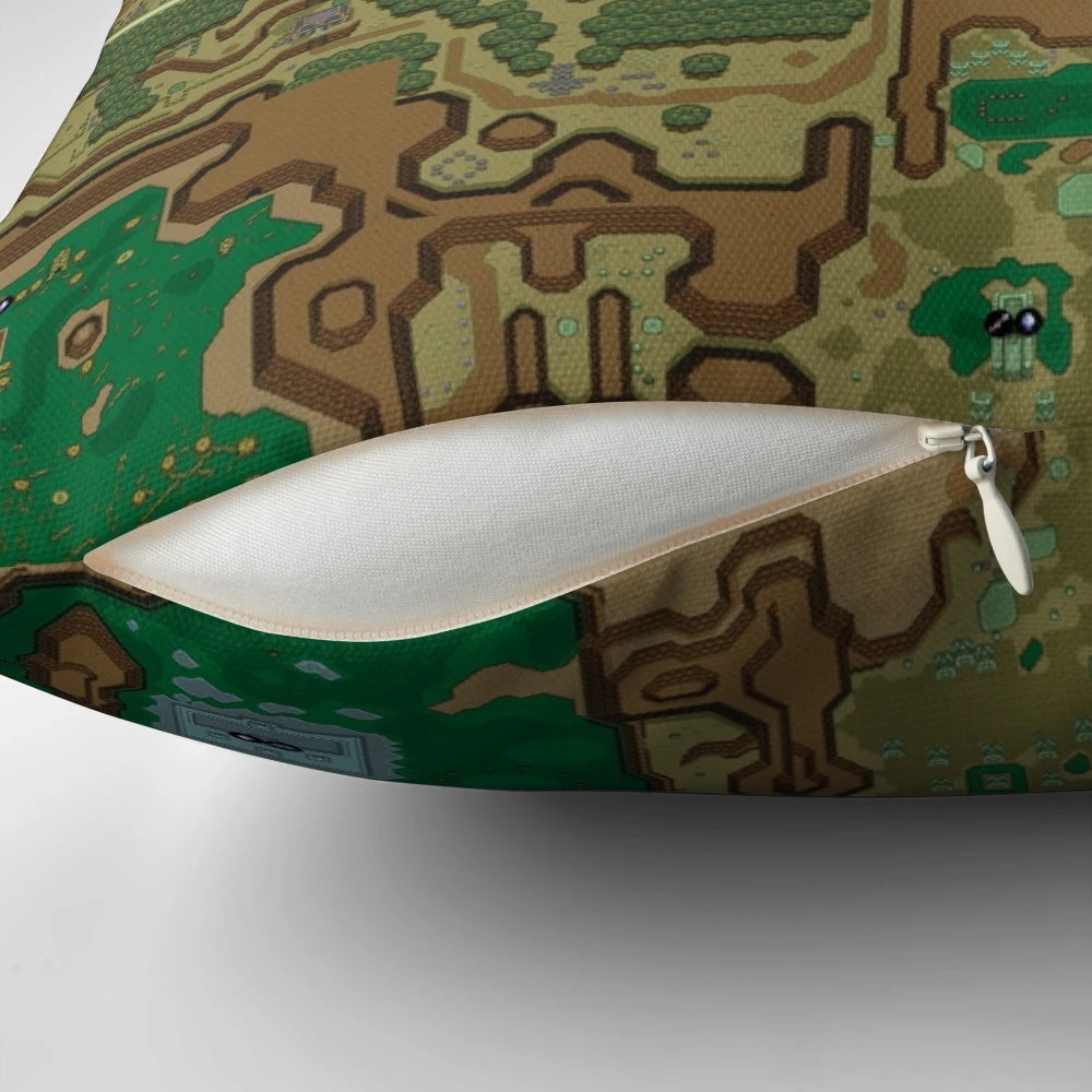 Decorative pillow featuring a detailed map design inspired by The Legend of Zelda: A Link to the Past