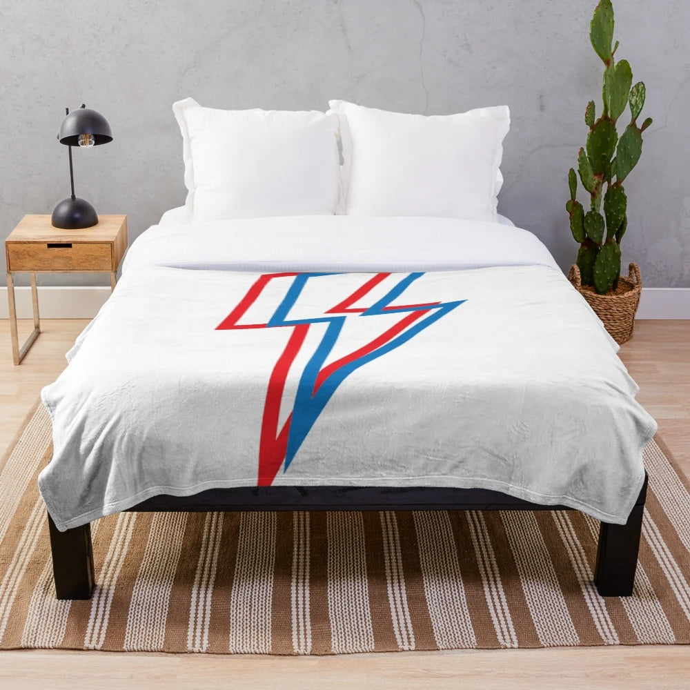 Ziggy Stardust-inspired plush blanket with bold red and blue graphic pattern
