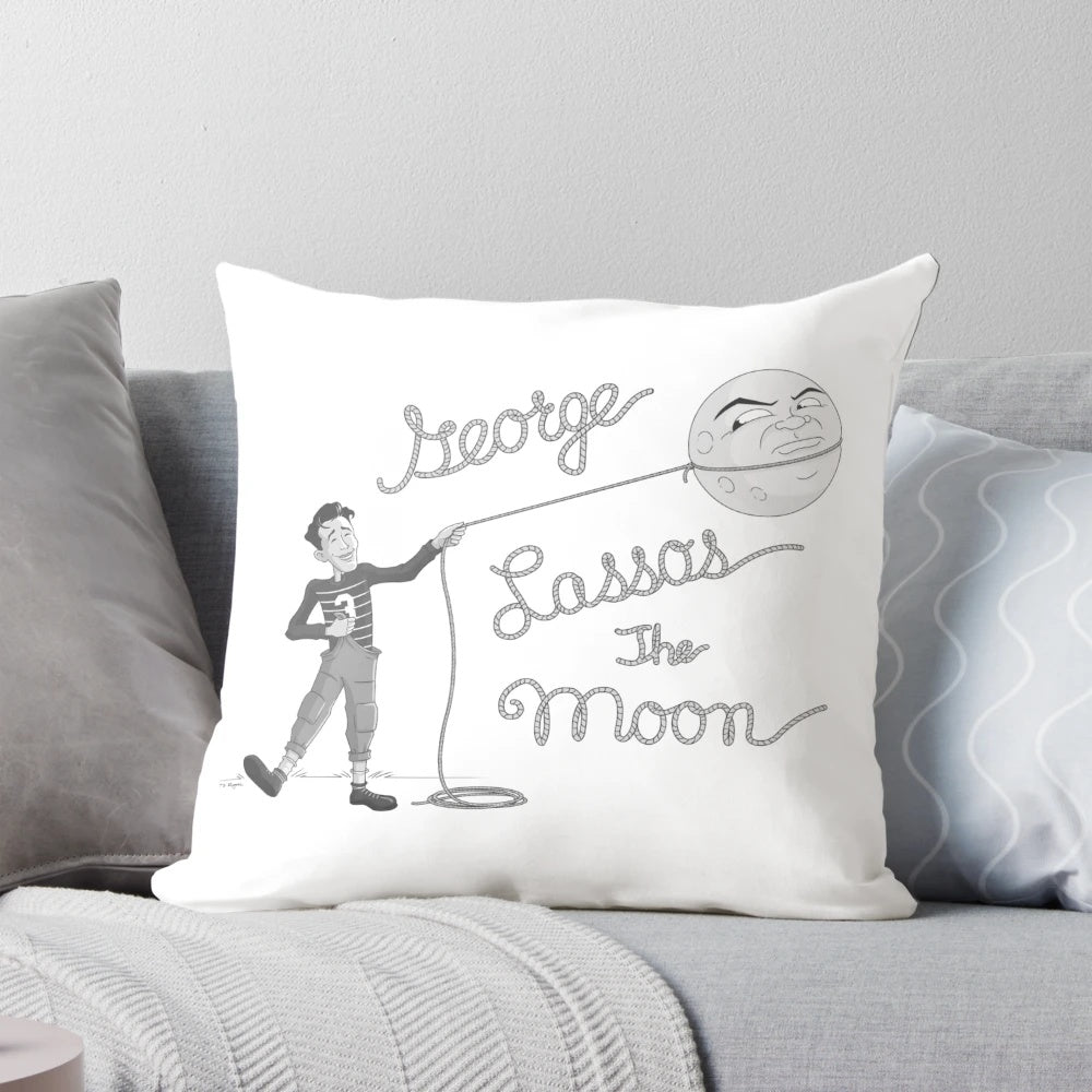 Vintage-style "It's a Wonderful Life" inspired throw pillow featuring George Bailey and the moon