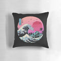 Retro Japanese 'Great Wave off Kanagawa' inspired pillow with vibrant colors and bold design