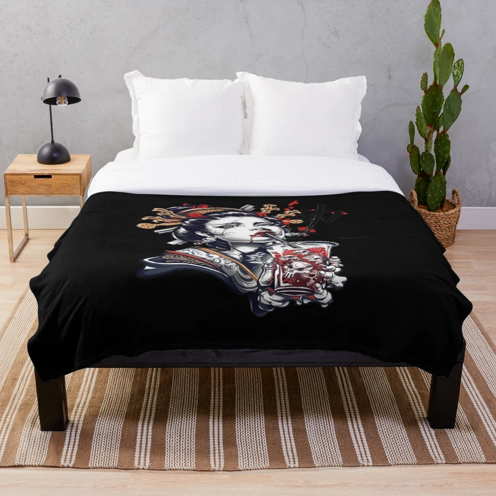 Retro Japanese geisha girl vaporwave cyberpunk anime manga plush blanket