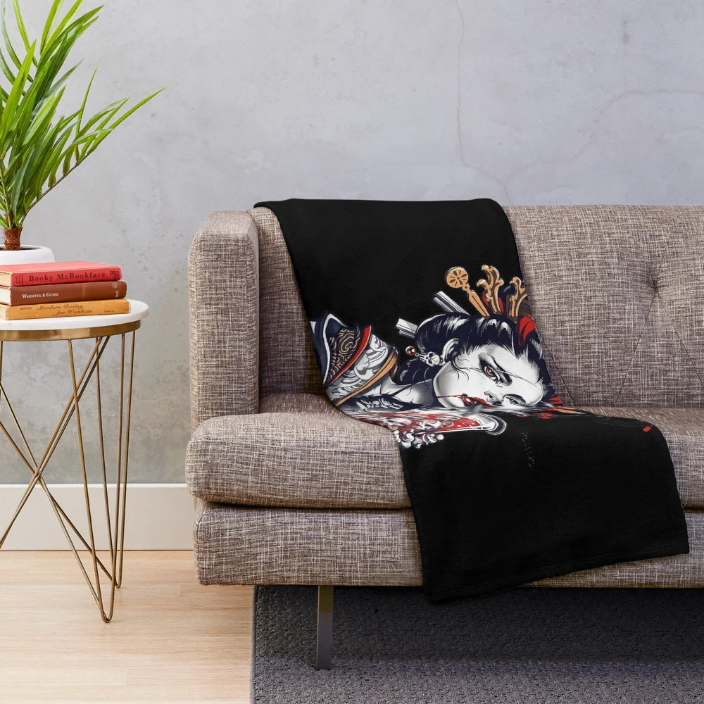 Retro Japanese geisha girl vaporwave cyberpunk anime manga plush blanket
