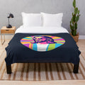 Vibrant pop art design of Jesus with retro sunglasses on a plush blanket