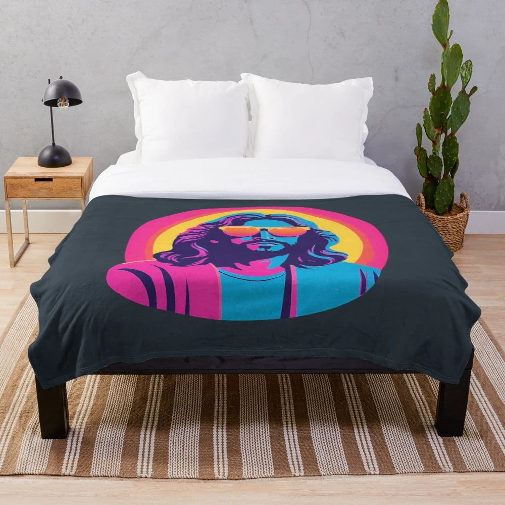 Vibrant and colorful pop art design of a cool Jesus figure with retro sunglasses