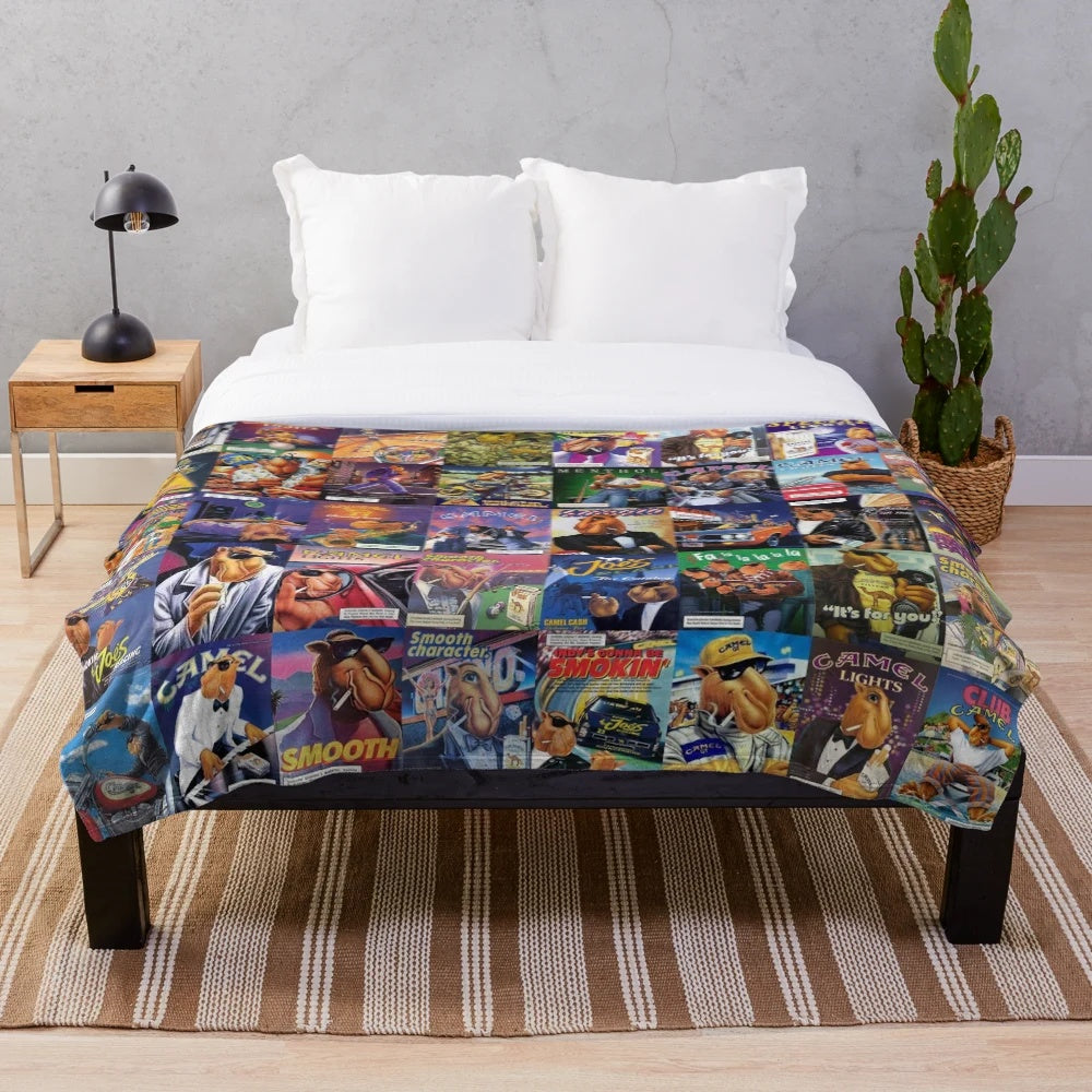 Soft plush blanket featuring the iconic Joe Camel cigarette mascot