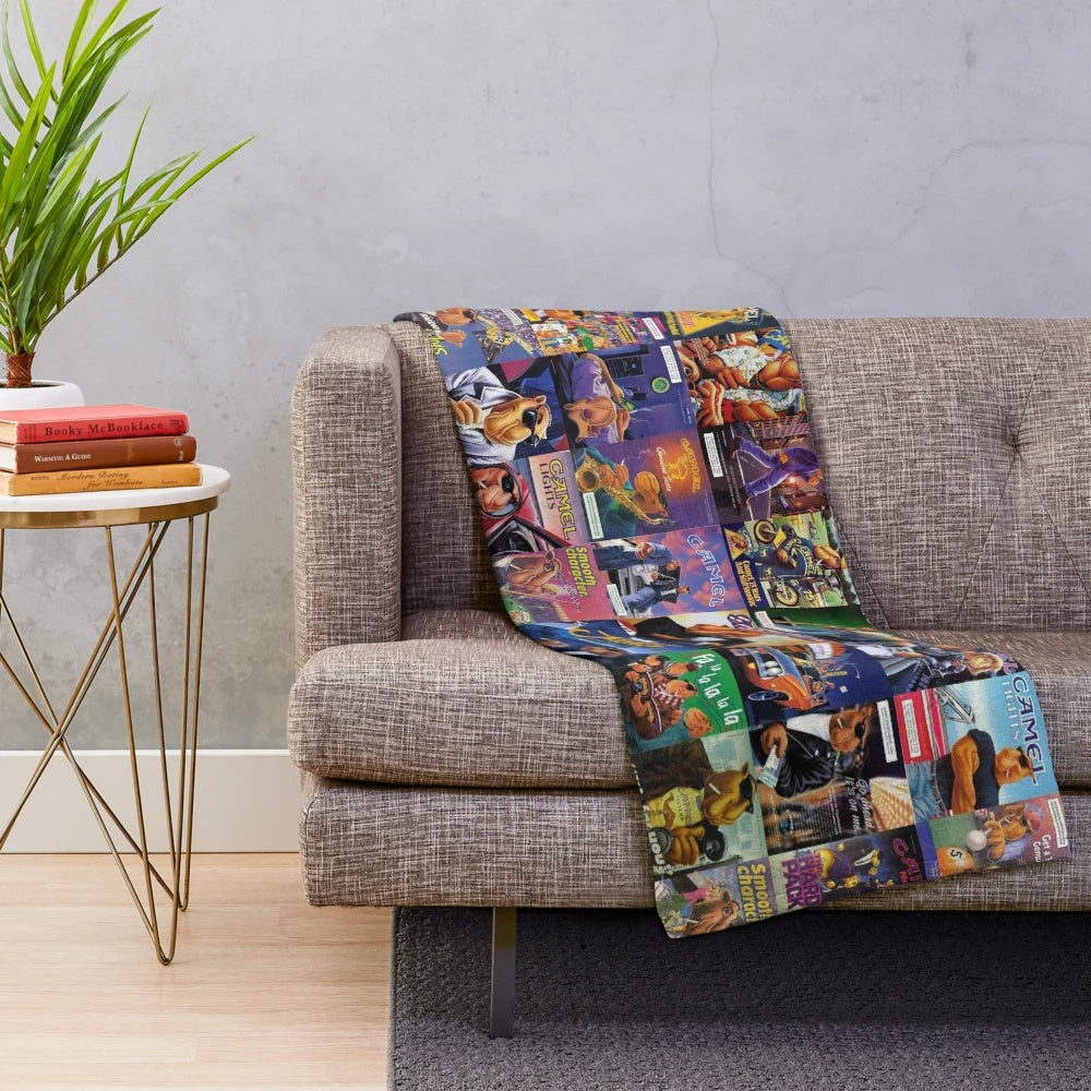 Soft plush blanket featuring the iconic Joe Camel cigarette mascot