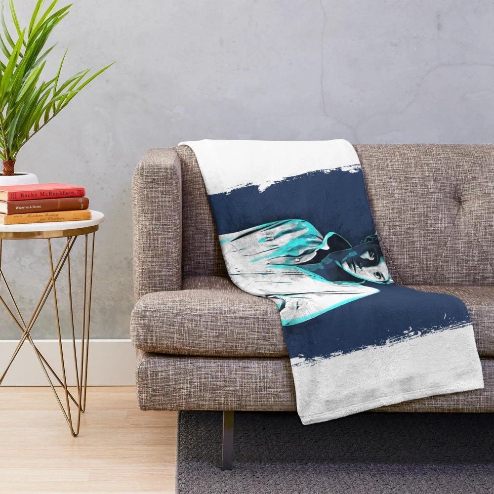 Vintage-style plush blanket featuring Ralph Macchio as Daniel LaRusso from The Karate Kid