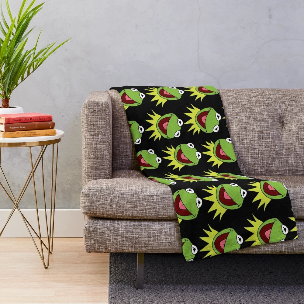 Kermit the Frog inspired plush blanket with a retro design