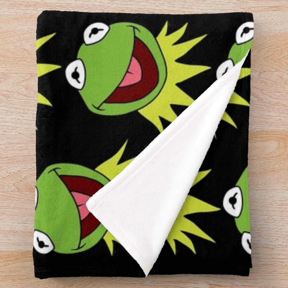 Kermit the Frog inspired plush blanket with a retro design