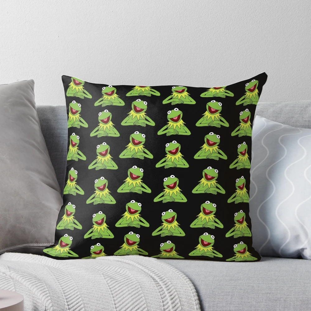 Colorful Kermit the Frog Muppets throw pillow featuring the iconic 70s character