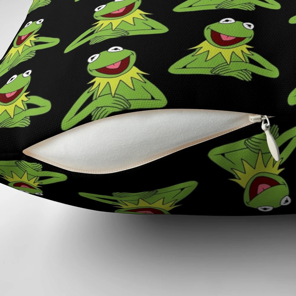 Colorful Kermit the Frog Muppets throw pillow featuring the iconic 70s character