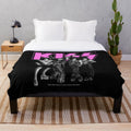 KISS band plush blanket in pink, black and white colors