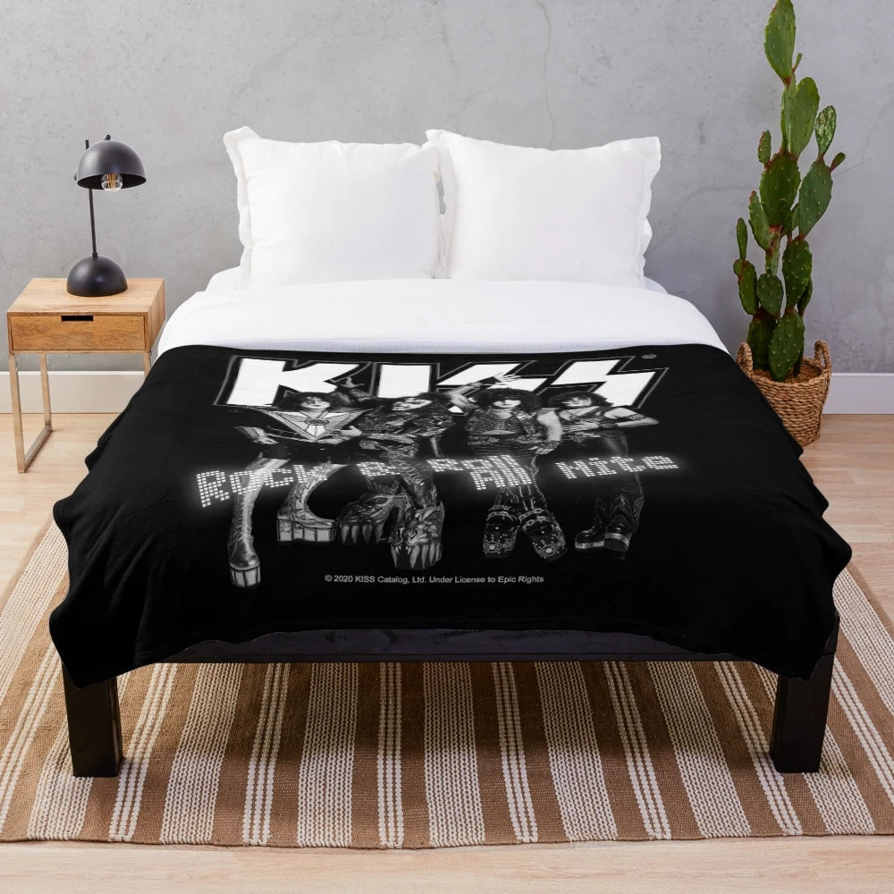KISS inspired plush blanket in black and white