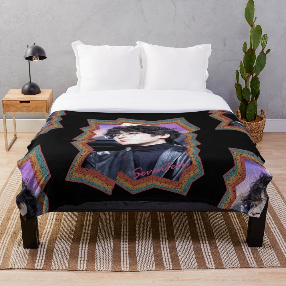 Jeon Wonwoo Seventeen Kpop Retro Color Oil Paint Design Plush Blanket