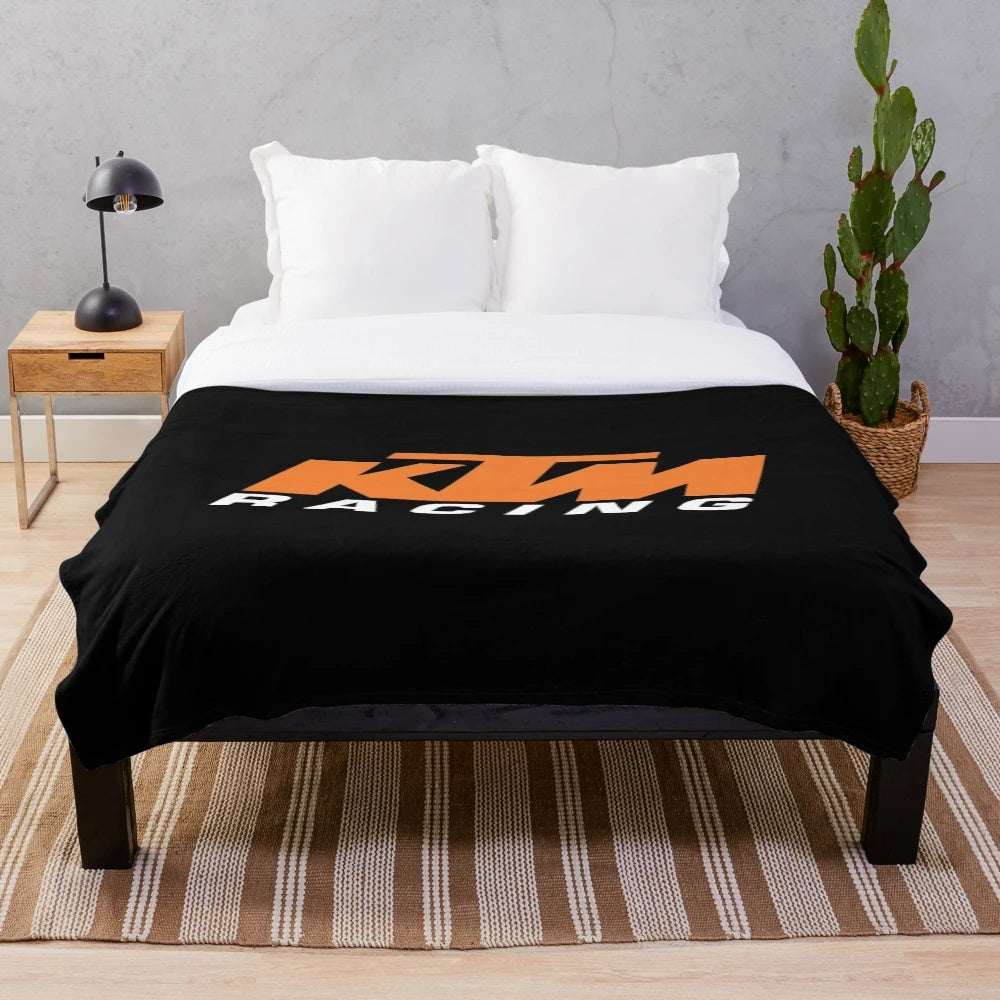 Retro KTM plush blanket with vintage motorcycle design